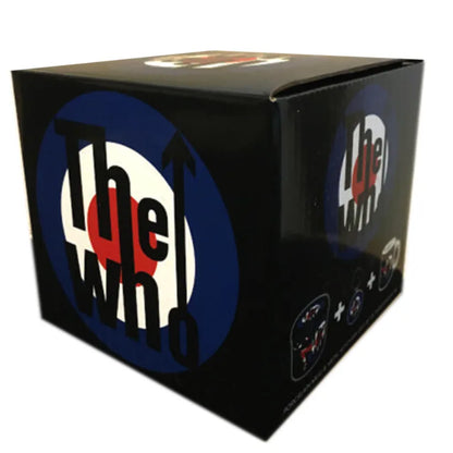 A black square product box featuring the 'The Who' band logo in a blue, white, and red circular target design on the front, photographed on a plain white background.