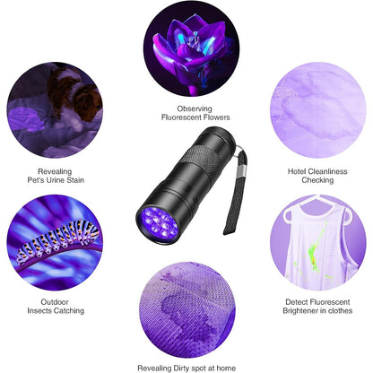 UV Flashlight - 12 LEDs - 2 Pack
