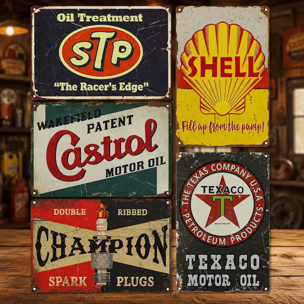 Double Sided Vintage PVC Garage Signs - 5 Pack - (20 × 30 cm)