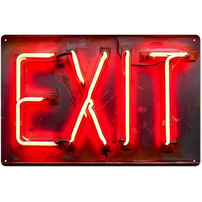 Red Neon Exit Tin Sign