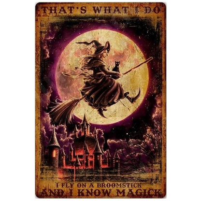 Fly On A Broomstick Tin Sign